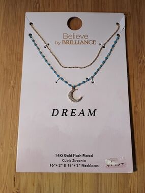 Believe by Brilliance Gold-Plated Crescent Moon Necklace with Turquoise Beads